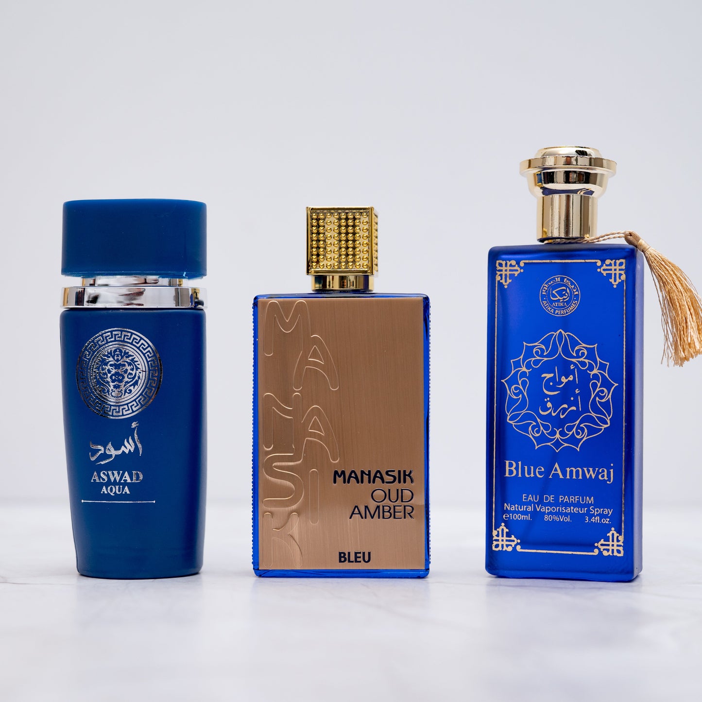 OFERTA 2+1 BLUE AMWAJ, ASWAD AQUA, MANASIK OUD AMBER BLEU (bărbați)